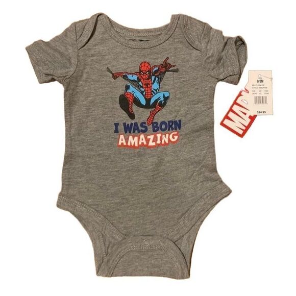 𝅺MARVEL Baby Short Sleeve Spiderman Onesie 3 Months Grey - Picture 1 of 1